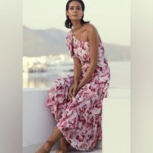 Steele XS Floral Midi Dress One Shoulder Ruffle